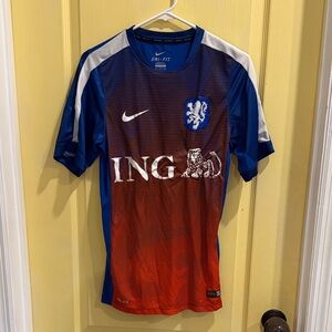 Nike Men's Netherlands Blue and Red Gradient Soccer Jersey